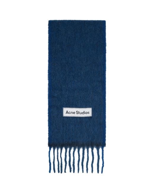 Acne Blue Wool Mohair Narrow Scarf