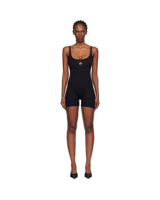 MARINE SERRE Black Moon Logo Ribbed Jersey Short Jumpsuit