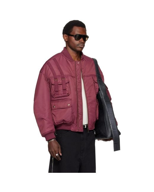 Lu'u Dan Red Burgundy Aviator Bomber Jacket for men