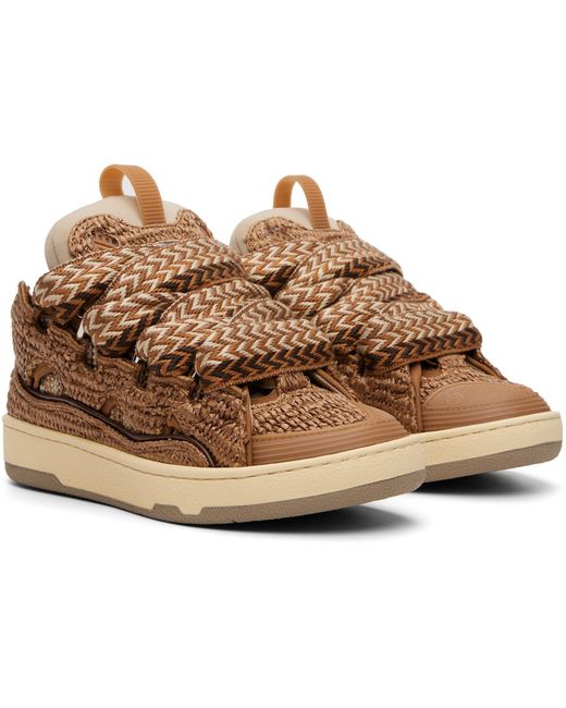 Lanvin Brown Faux-Raffia Curb Sneakers