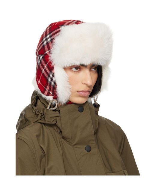 Burberry Green Off- Check Wool Trapper Hat