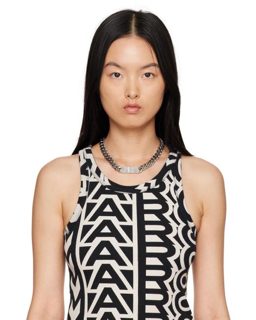 Marc Jacobs Metallic Silver 'the Barcode Monogram Id Chain' Necklace