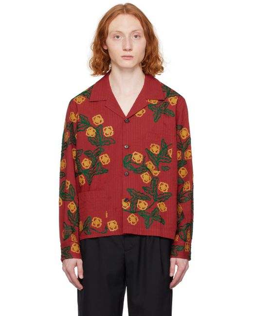 Bode Red Marigold Wreath Long Sleeve Shirt for men