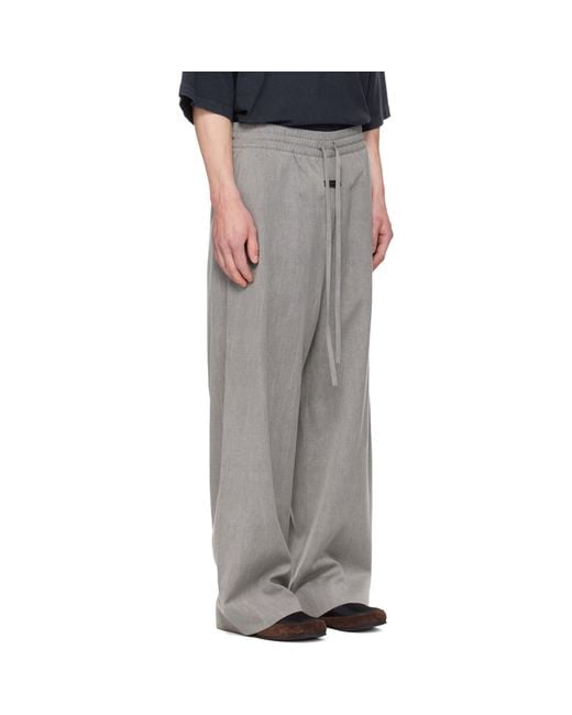 Fear Of God Gray Wide Leg Drawstring Trousers for men