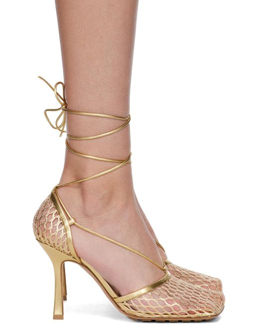 Bottega Veneta Brown Gold Stretch Lace-up Sandal