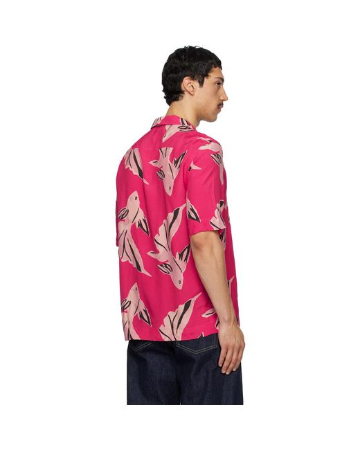 Paul Smith Pink 'Le Peche Fish' Print Viscose Shirt for men
