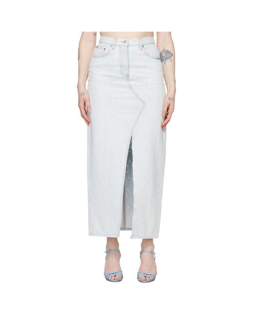 MSGM White Distressed Denim Maxi Skirt
