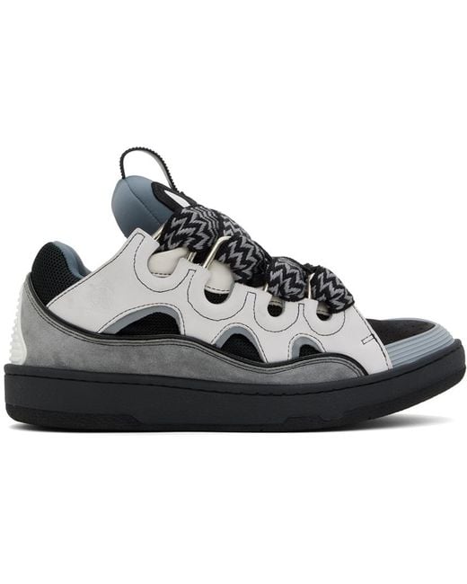 Lanvin Black Gray Leather Curb Sneakers for men