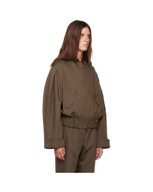 Ganni Brown Wool Melange Bomber Jacket