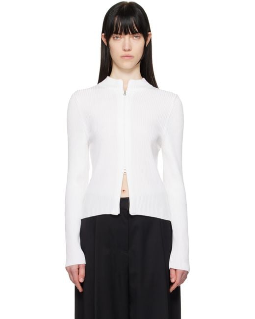 Amomento ホワイト リブ モックネック カーディガン White
