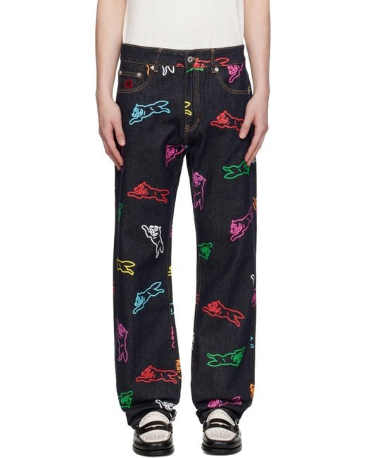 ICECREAM Blue All-Over Running Dog Jeans for men