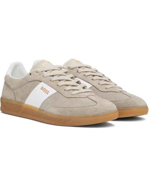 メンズ Boss ベージュ スエード シューレース スニーカー Black