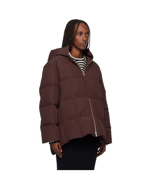 Jil Sander Brown Burgundy Quilted Down Jacket
