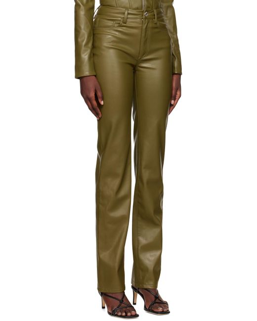 Staud Green Khaki Chisel Faux-leather Pants