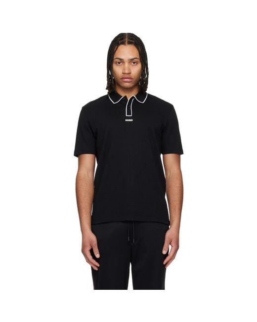 HUGO Black Cotton-Jersey Contrast Edges Polo for men