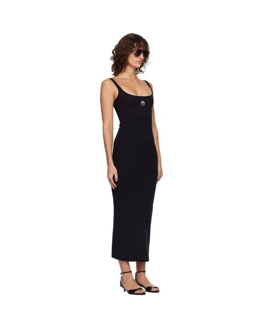 MARINE SERRE Black Moon Logo Ribbed Jersey Maxi Dress