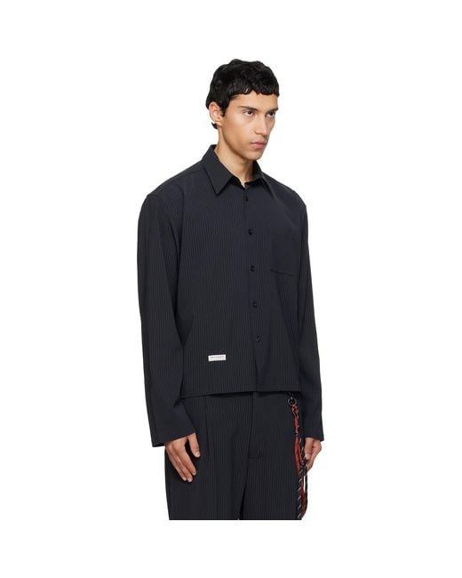 Song For The Mute Black Pinstripe Gabardine L/S Shirt for men