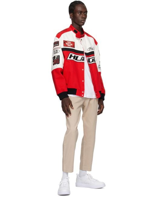 HUGO White & Red Patch Bomber Jacket for men