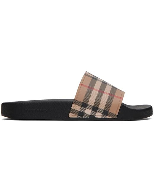 Burberry Black Brown & Beige Check Sandals