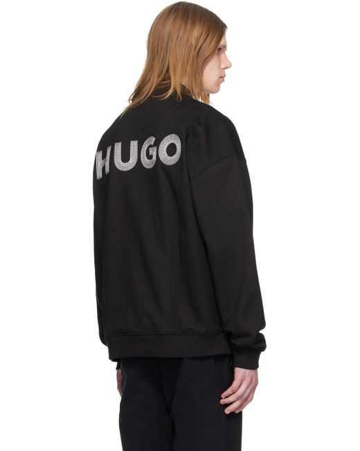 HUGO Black Embroidered Bomber Jacket for men