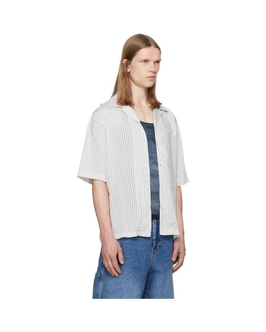 DIESEL Blue Half-Sleeve Pinstripe Modal Shirt for men