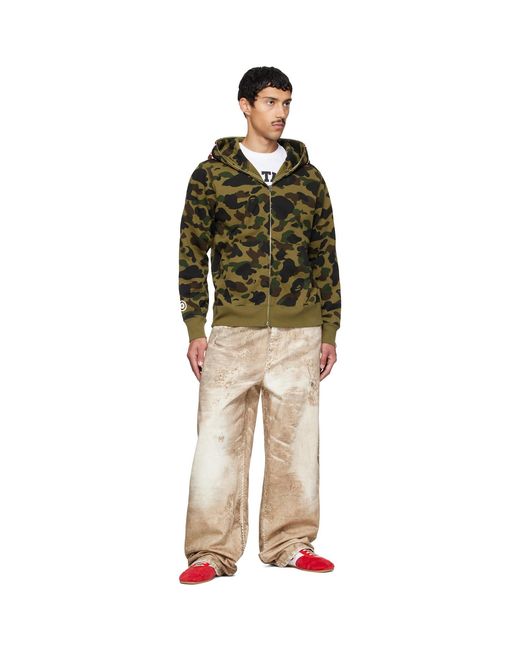 A Bathing Ape Green Khaki 1St Camo Shark Full Zip Hoodie for men