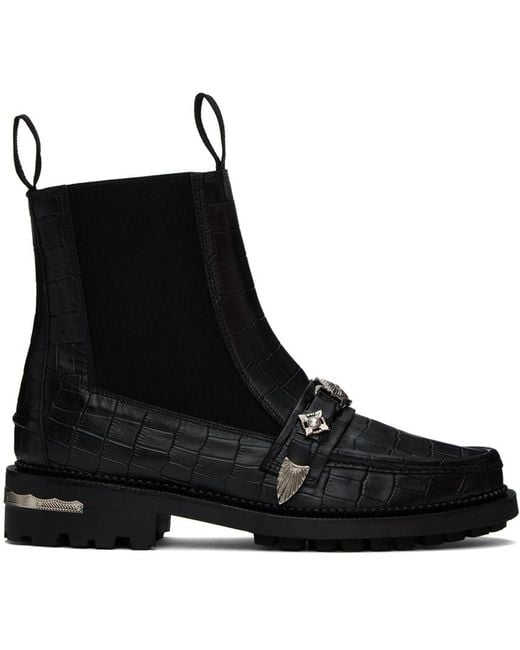 Toga Virilis Black Croc Chelsea Boots for men