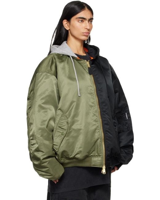 Vetements Alpha Industriesエディション カーキ& Split リバーシブル フード付き ボンバージャケット Green