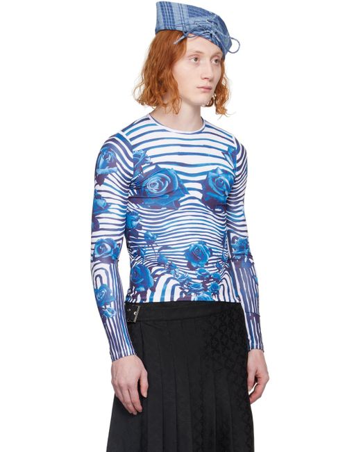 T-shirt à manches longues blanc et bleu marine à motif fleuri Jean Paul Gaultier pour homme en coloris Blue
