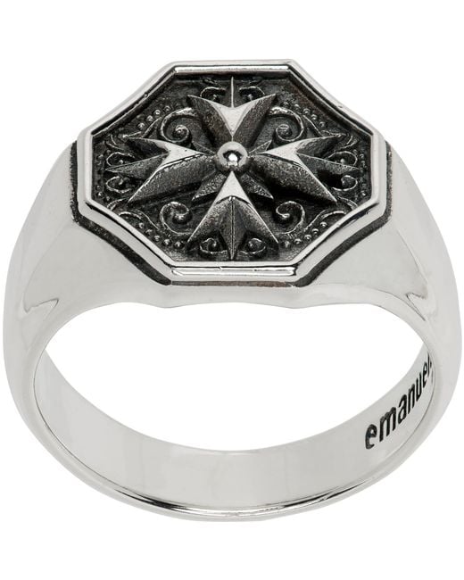Emanuele Bicocchi Metallic Crest Signet Ring for men