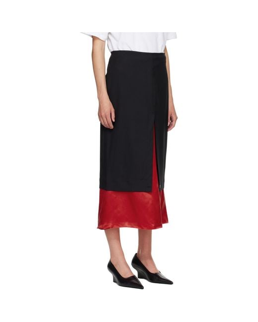 Rohe Red Contrast Upside-Down Midi Skirt