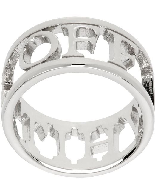 Off-White c/o Virgil Abloh Metallic Silver Logo Lettering Ring for men