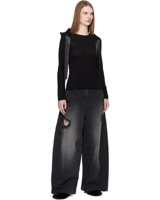 Simone Rocha Black Bow Ribbon Tail Long Sleeve T-Shirt