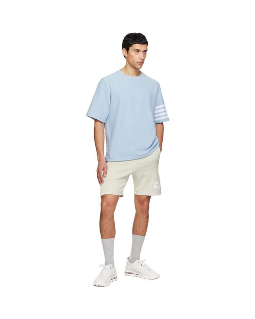 Thom Browne Blue Textured Pique 4-Bar T-Shirt for men