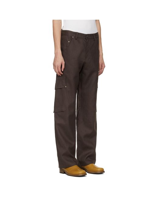 Serapis Black Riveted Linen Cargo Pants for men