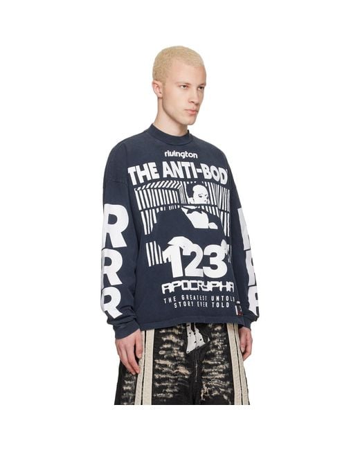 RIVINGTON roi Rebis Blue 'The Anti-Body' Vintage Long Sleeve T-Shirt for men
