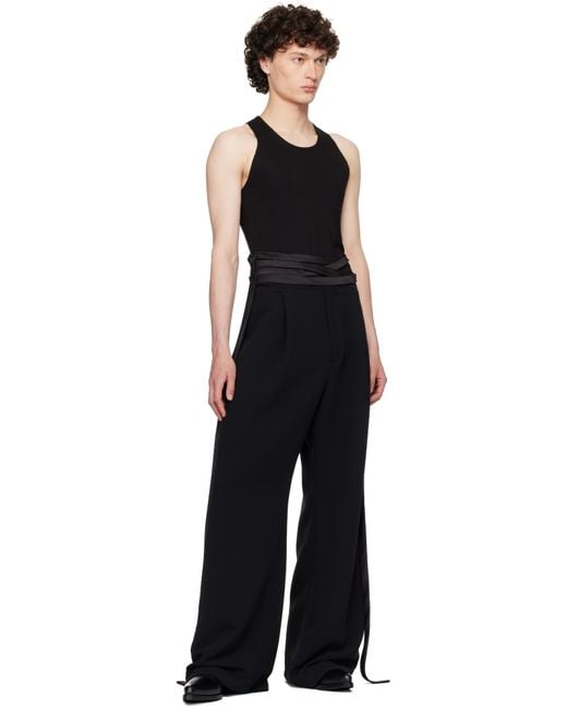 AARON ESH Black Waistbandless Wide Crêpe Trousers for men