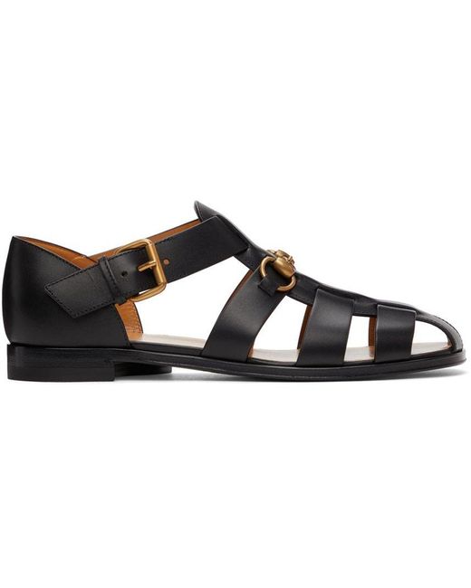 Gucci Leather Black Horsebit Sandals for Men Lyst