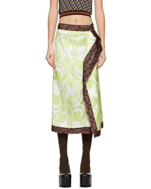 Dries Van Noten Natural Green Draped Midi Skirt