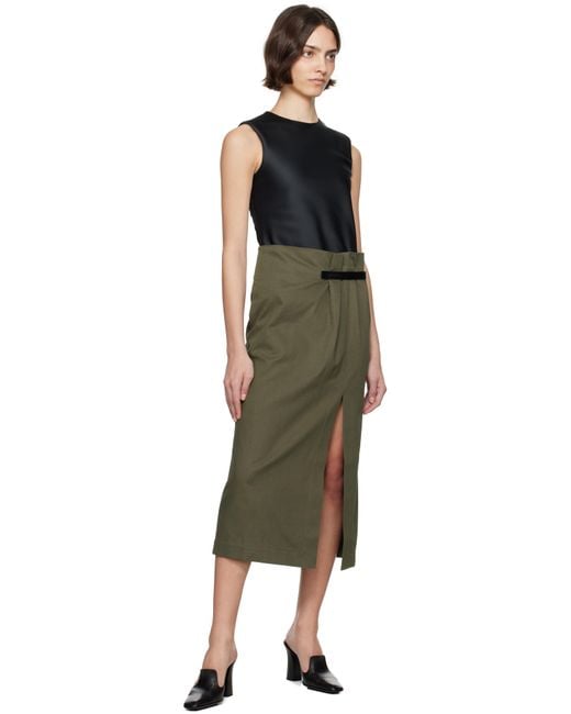 J.W. Anderson Green Khaki Strap Detail Slit Midi Skirt
