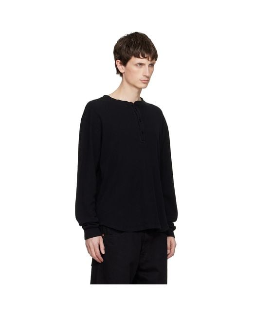 Les Tien Black Baseball Hem Henley for men