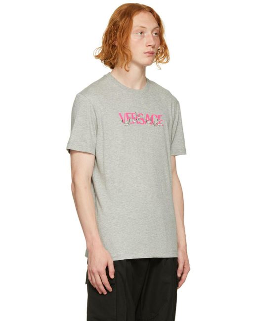 Versace Multicolor Gray Embroidered T-shirt for men