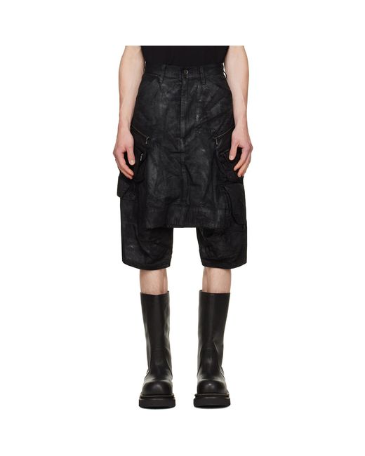 Julius Black Coated Tactical Kite Denim Shorts for men