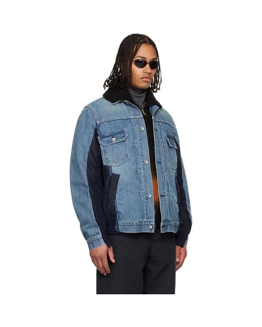 Sacai Blue Nylon Twill & Denim Jacket for men