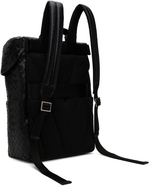 Bottega Veneta Black Intrecciato Flap Backpack for men