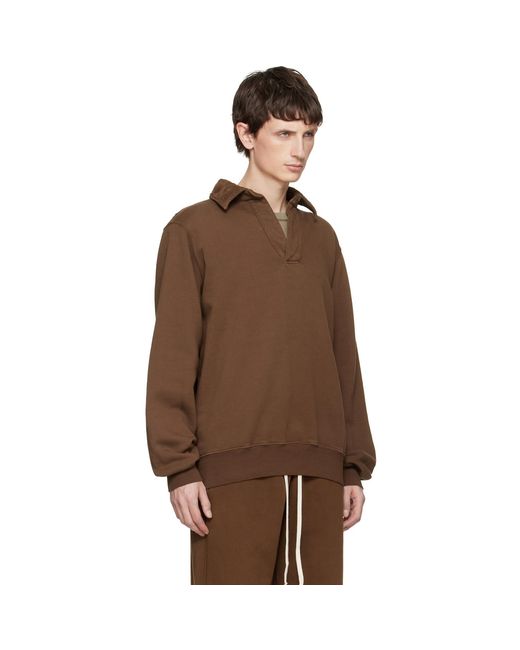 Les Tien Brown Heavyweight Moto Back Polo for men