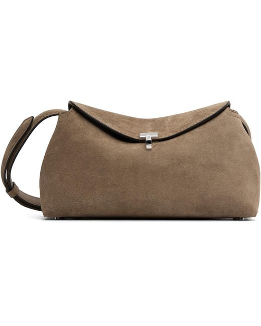 Totême Natural Tan T-Lock Suede Clutch
