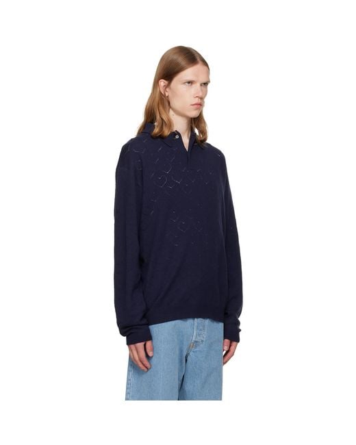 vowels Blue Eyelet Polo for men