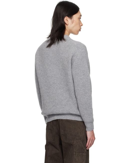 vowels Gray Baby Alpaca Knit Sweater for men