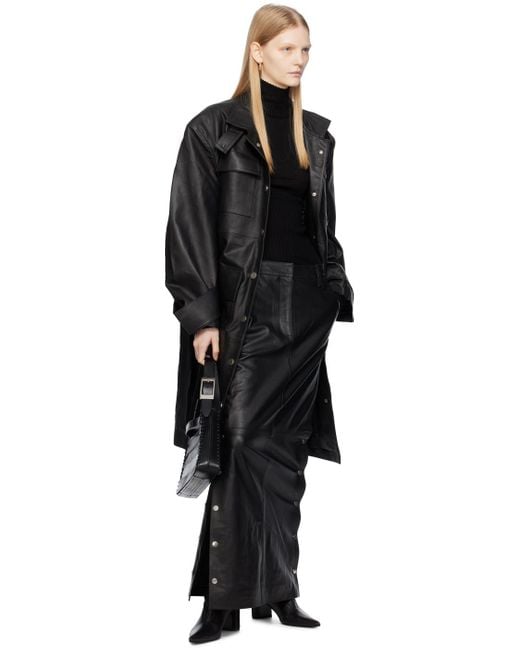 REMAIN Birger Christensen Black Press-stud Leather Maxi Skirt